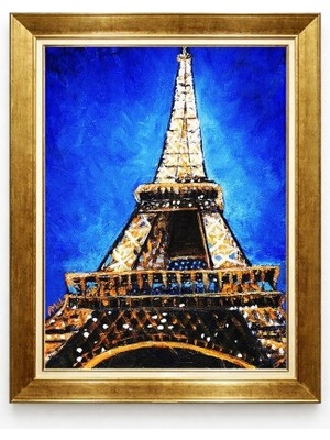 Tablore Eyfel Kulesi Yağlı Boya Dokulu Çerçeveli Tablo Paris Manzaralı Kanvas Duvar Tablosu