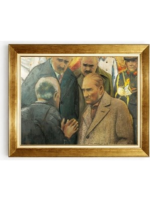 Tablore Altın Çerçeveli Mustafa Kemal Atatürk Yağlı Boya Görünümlü Tablo - Tarihi Sanat Duvar Dekoru