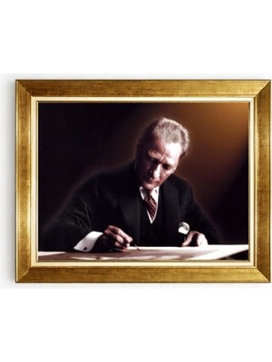 Tablore Mustafa Kemal Atatürk Çalışma Masasında Imzalı Altın Varak Çerçeveli Tablo