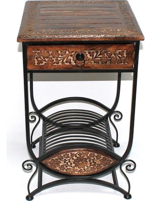 Otantik Çarşı Ahşap  Komodin Etajer Plak Standlı 40X40X69 Cm. KNA580