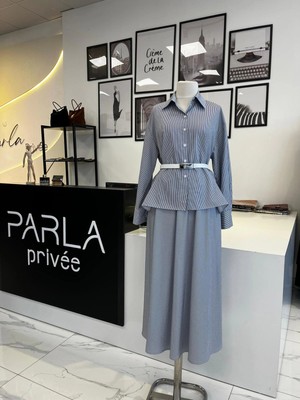 Parla Prive Çizgili Gömlek Etek Takım