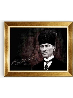 Tablore Mustafa Kemal Atatürk Kalpaklı Portresi ve Imzalı Çerçeveli Tablo