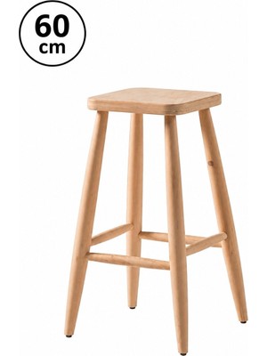 Sahmatra Loft Ahşap Tabure | Mutfak Taburesi | Bar Taburesi | Ham Ahşap | 60 cm | Kare Oturma Alanı