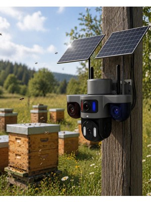 Genel Tedarik Güneş Enerjili Yayla Kamerası 4g Sım Kartlı 3 Lensli Bahçe Güvenlik Kamerası 2 Yıl Garantili