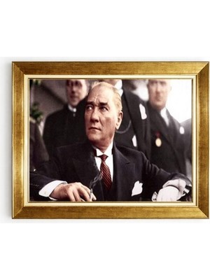 Tablore Altın Çerçeveli Mustafa Kemal Atatürk Portre Tablo Tarihi Karizmatik Atatürk Fotoğrafı
