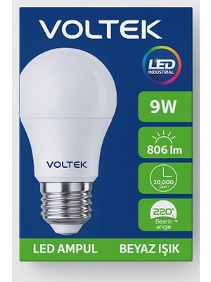 Voltek 3 Adet 9W E27 LED Ampul Beyaz Işık 806 Lümen