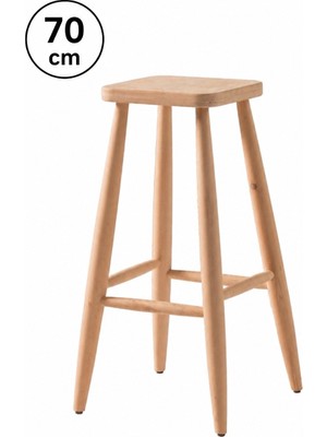 Sahmatra Loft Ahşap Tabure | Mutfak Taburesi | Bar Taburesi | Ham Ahşap | 70 cm | Kare Oturma Alanı