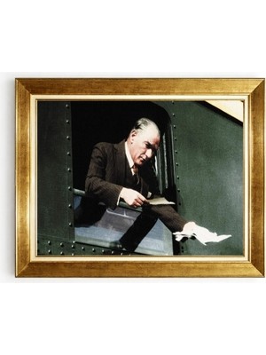 Tablore Atatürk Yurt Gezisi Tren Penceresi Ikonik Fotoğraf Çerçeveli Tablo