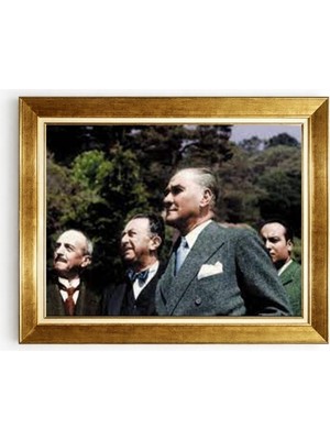 Tablore Altın Varak Çerçeveli Mustafa Kemal Atatürk Fotoğrafı Tablo - Tarihi Nostaljik Duvar Dekoru