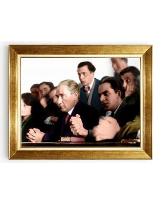 Tablore Mustafa Kemal Atatürk Tarihi Meclis ve Halk Fotoğrafı Çerçeveli Tablo