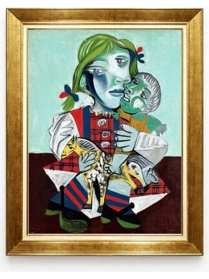 Tablore Picasso Kübizm Tarzı Anne ve Çocuk Yağlı Boya Görünümlü Altın Çerçeveli Kanvas Tablo