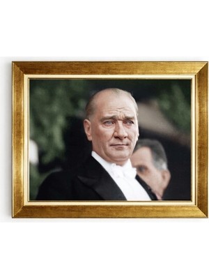 Tablore Mustafa Kemal Atatürk Renkli Portre Gold Çerçeveli Tablo Lüks Salon Ofis Duvar Dekorasyonu