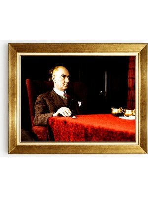 Tablore Mustafa Kemal Atatürk Ofis ve Çalışma Odası Gold Çerçeveli Tablo