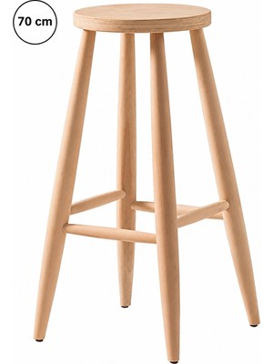 Sahmatra Loft Ahşap Tabure | Mutfak Taburesi | Bar Taburesi | Ham Ahşap | 70 cm | Yuvarlak Oturma Alanı
