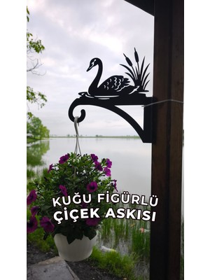 Metal Saksı Askılığı - Kuğu  Figürlü Duvar Tipi Dekoratif Çiçek Askısı