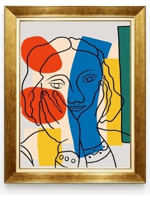 Tablore Gold Çerçeveli Picasso Tarzı Soyut Kadın Portresi Tablo - Modern Çizgisel Duvar Sanatı