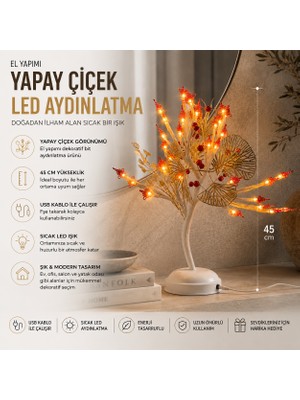 İki Yedi Konsept Aldous 772 Yapay Çiçekli LED Masa Lambası Abajur 45 cm Ağaç Gece Lambası Salon Ofis Yatak Odası