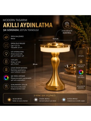 İki Yedi Konsept Karyatid Gold Kablosuz Masa Lambası Şarjlı Dokunmatik LED Masa Üstü Aydınlatma Hediyelij Ofis Lamba