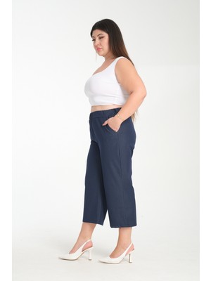 Gül Moda Ipek Kot Kapri Büyük Beden Beli Lastikli Lacivert G117-1