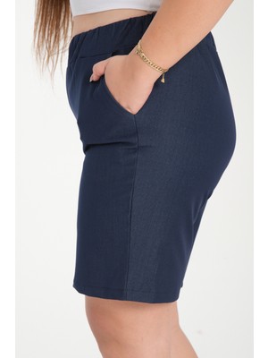 Gül Moda Ipek Kot Şort Büyük Beden Beli Lastikli Lacivert G118-1