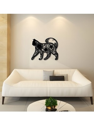 Lazeron Dekoratif Kedi Duvar Tablosu – Çiçek Desenli (5mm Mdf)