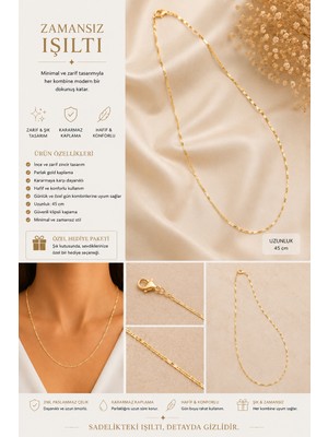 Kase Jewelry 14K Altın Kaplama, Paslanmaz Çelik, İnce ve Şık Zincir Kolye