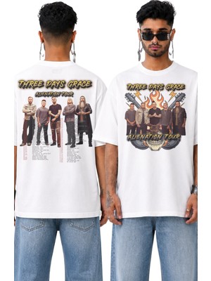 Fuddy Moda Unisex Three Days Grace Alienation Tour Sırt Baskılı Tişört, Oversize Rock Band Temalı Tshirt
