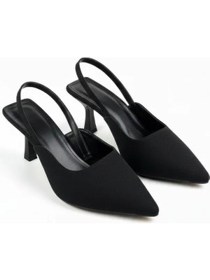 Meril Shoes Kadın Kumaş Dokulu Sivri Burun Slingback Topuklu Ayakkabı