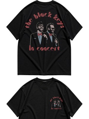 Fuddy Moda Unisex The Black Keys In Concert Sırt Baskılı Tişört, Oversize Rock Band Temalı Tshirt