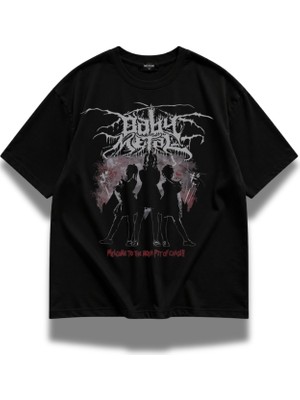 Fuddy Moda Unisex Babymetal Baskılı Bisiklet Yaka Tişört, Oversize Rock Band Temalı Tshirt