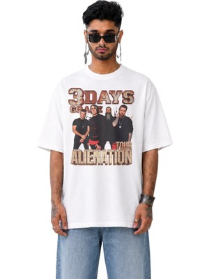 Fuddy Moda Unisex Oversize Three Days Grace Alienation Tour Baskılı Rock Band Temalı Tişört