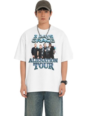 Fuddy Moda Unisex Three Days Grace Baskılı Tişört, Oversize Rock Band Temalı Bisiklet Yaka Tshirt