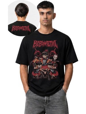 Fuddy Moda Unisex Oversize Babymetal Members Cartoon Style Ense Baskılı Rock Band Temalı Tişört