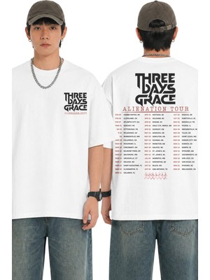 Fuddy Moda Unisex Oversize Rock Band Three Days Grace Sırt Baskılı Bisiklet Yaka Tişört