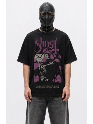 Fuddy Moda Unisex Ghost Dance Macabre Baskılı Tişört, Oversize Rock Band Temalı Tshirt