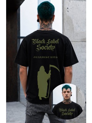Fuddy Moda Unisex Black Label Society Grimmest Hits Sırt Baskılı Tişört, Oversize Rock Band Temalı Tshirt