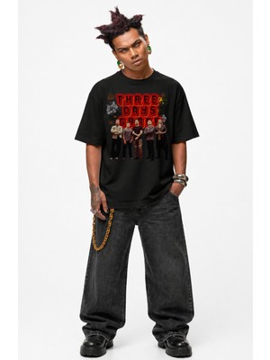 Fuddy Moda Unisex Oversize Three Days Grace Members Baskılı Rock Band Temalı Tişört