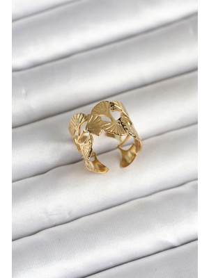 Genel Tedarik 316L Çelik Gold Renk Yelpaze Model Kadın Yüzük