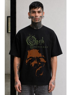 Fuddy Moda Unisex Opeth Heritage Baskılı Bisiklet Yaka Tişört, Oversize Rock Band Temalı Tshirt
