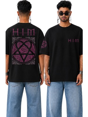 Fuddy Moda Unisex Hım Kol ve Sırt Baskılı Bisiklet Yaka Tişört, Oversize Rock Band Temalı Tshirt