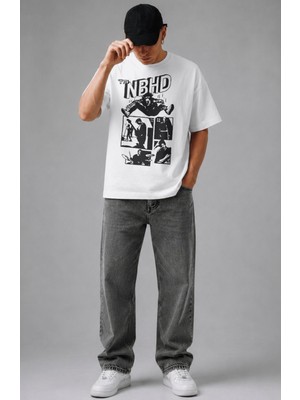 Fuddy Moda Unisex The Neighbourhood Nbhd Baskılı Bisiklet Yaka Tişört, Oversize Rock Band Temalı Tshirt