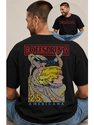 Fuddy Moda Unisex The Offspring Americana Sırt Baskılı Bisiklet Yaka Tişört, Oversize Rock Band Temalı Tshirt