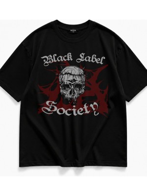 Fuddy Moda Unisex Black Label Society Baskılı Bisiklet Yaka Tişört, Oversize Rock Band Temalı Tshirt