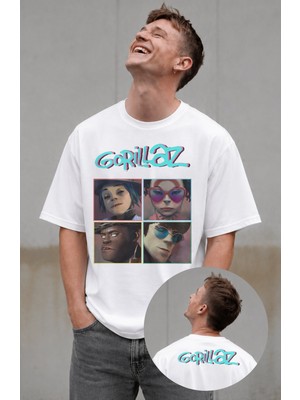 Fuddy Moda Unisex Oversize Gorillaz Members Ense Baskılı Rock Band Temalı Tişört