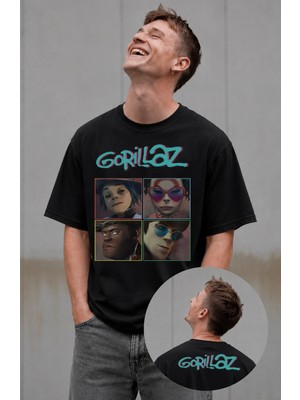 Fuddy Moda Unisex Oversize Gorillaz Members Ense Baskılı Rock Band Temalı Tişört