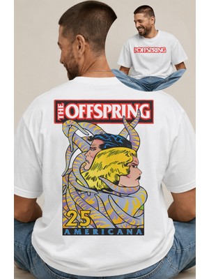 Fuddy Moda Unisex The Offspring Americana Sırt Baskılı Bisiklet Yaka Tişört, Oversize Rock Band Temalı Tshirt