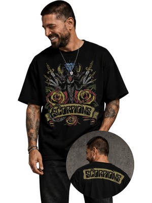 Fuddy Moda Unisex Oversize Rock Band Scorpions Ense Baskılı Bisiklet Yaka Tişört