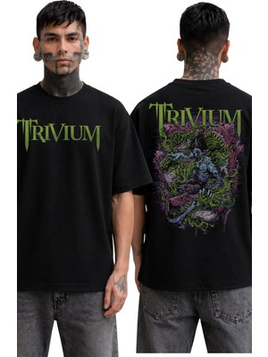 Fuddy Moda Unisex Trivium Sırt Baskılı Tişört, Oversize Rock Band Temalı Tshirt