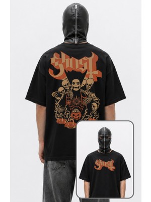 Fuddy Moda Unisex Ghost Iv Sırt Baskılı Bisiklet Yaka Tişört, Oversize Rock Band Temalı Tshirt
