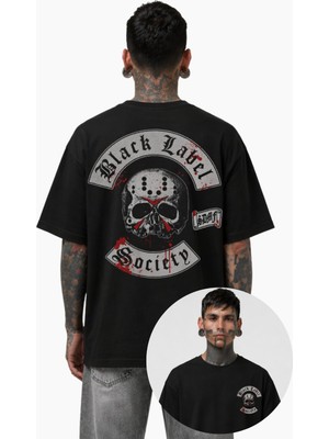 Fuddy Moda Unisex Black Label Society Sdmf Sırt Baskılı Bisiklet Yaka Tişört, Oversize Rock Band Temalı Tshirt